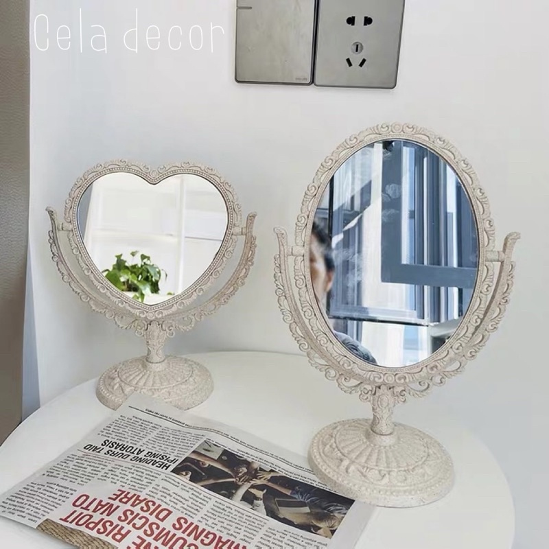 Gương trang điểm để bàn 2 mặt phong cách Châu Âu cổ điển | Cela.decor