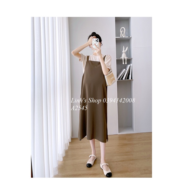 Váy Bầu Đầm Bầu Xinh Sơ Mi Liền A2545