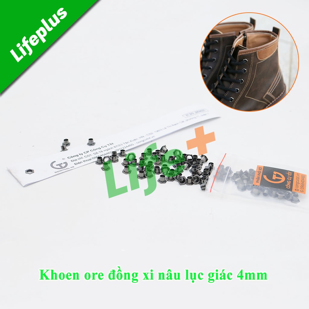 Khoen ore lục giác 4mm bằng đồng xi nâu túi 100 chiếc