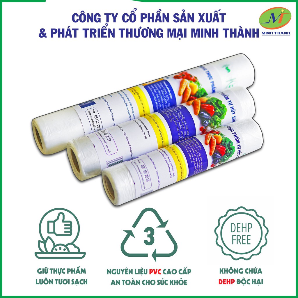 Màng bọc thực phẩm MINH THANH 30cm x 100m, tặng kèm túi đựng thực phẩm 20x30cm x 100 túi