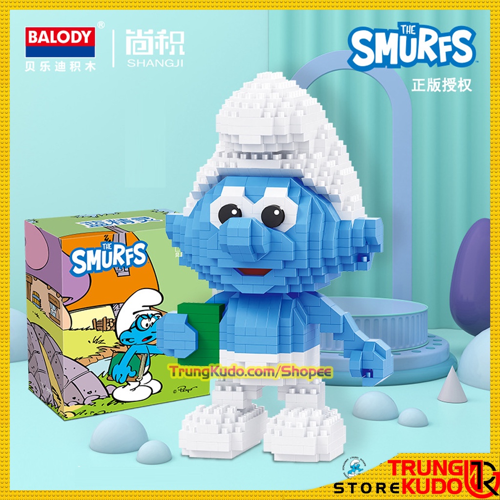 Mô hình Xì Trum The Smurfs dạng Đồ chơi xếp hình dùng làm quà tặng bạn trai bạn gái, Đồ decor