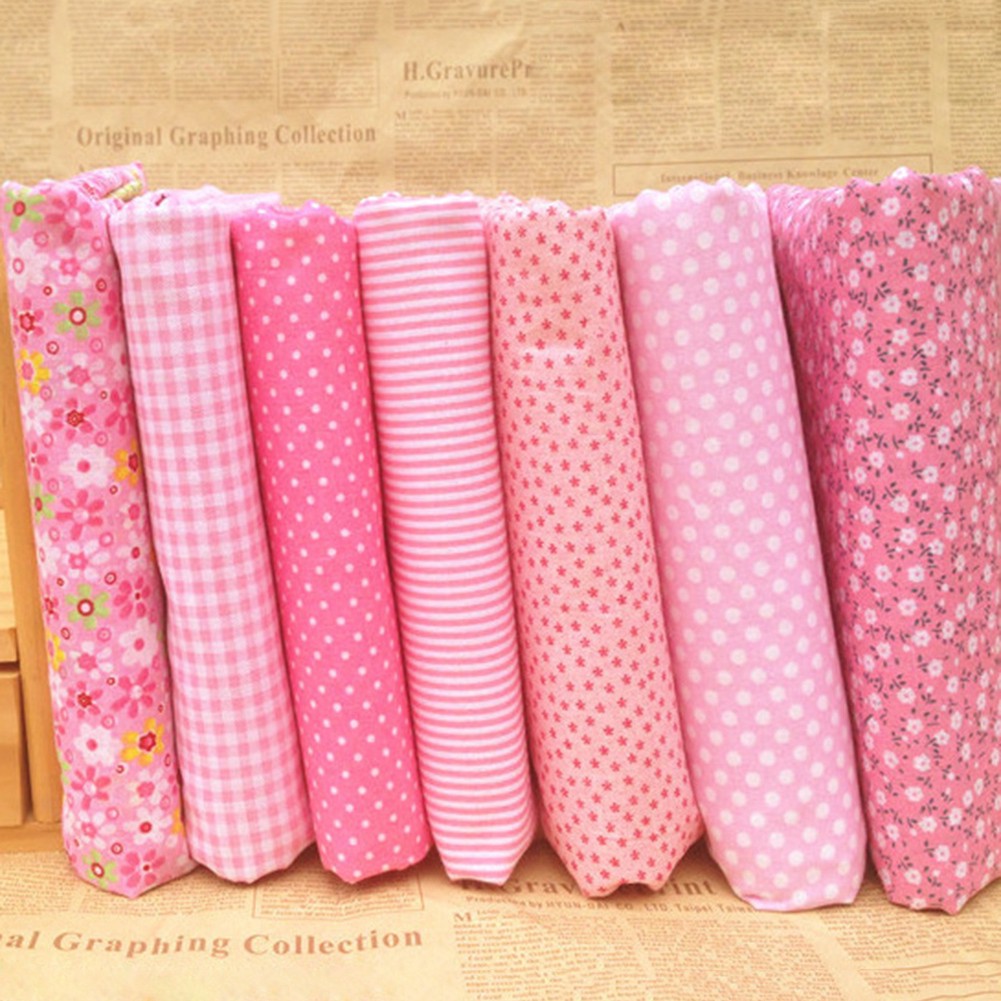 Bộ 7 tấm vải cotton họa tiết hoa/kẻ sọc dùng làm phụ kiện thủ công