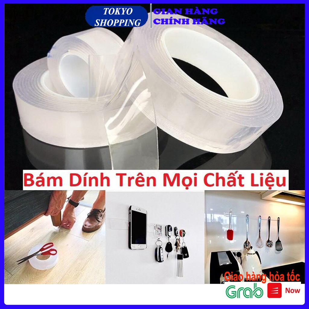 Băng keo siêu dính 2 mặt 5m cường lực chất liệu silicon Nano siêu dính