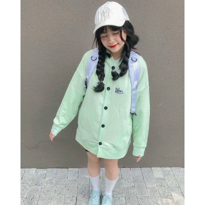 [Giá siêu rẻ] Áo khoác nỉ cardigan nút cài thêu cún | BigBuy360 - bigbuy360.vn