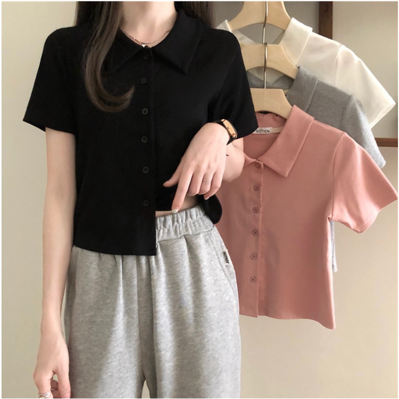Áo Polo Nữ Cúc Cài Cộc Tay 🦋 Áo Thun Nữ Cổ Bẻ Chất Borip Gân 4 Màu