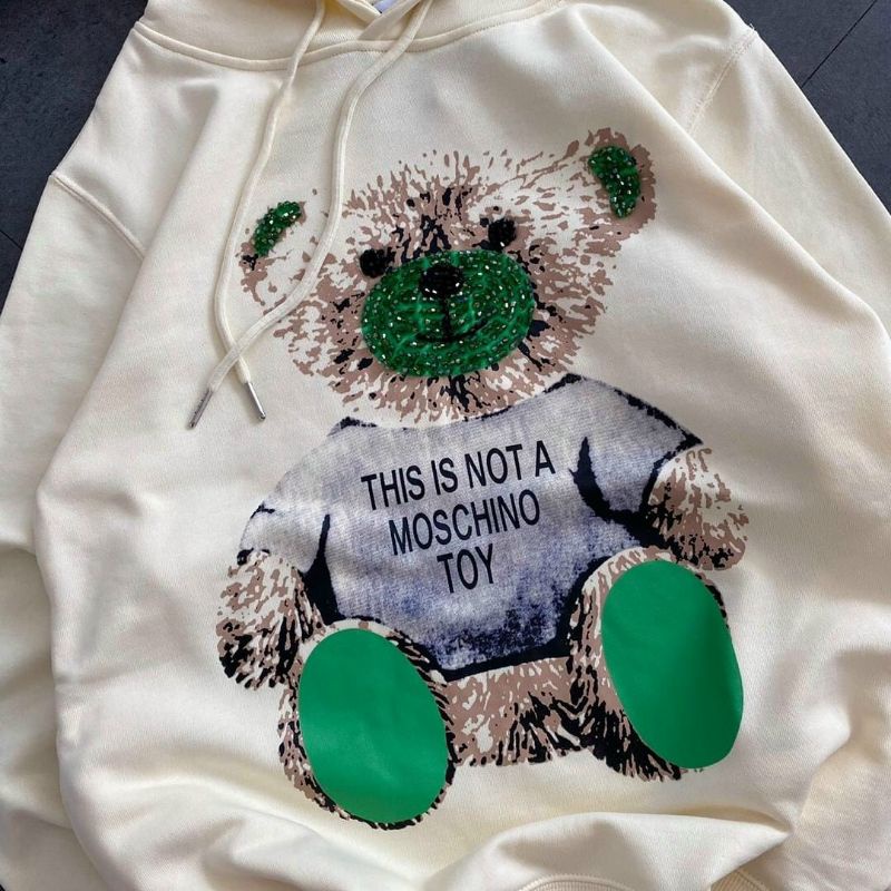 Áo Hoodie Hình Gấu Chất Nỉ Cotton, Form Áo Rộng Unisex Tay Bồng Hot Trends ( Kèm Ảnh Thật)