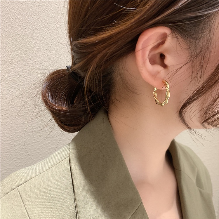 Khuyên tai bạc 925 thiết kế xoắn đơn giản thời trang cho nữ