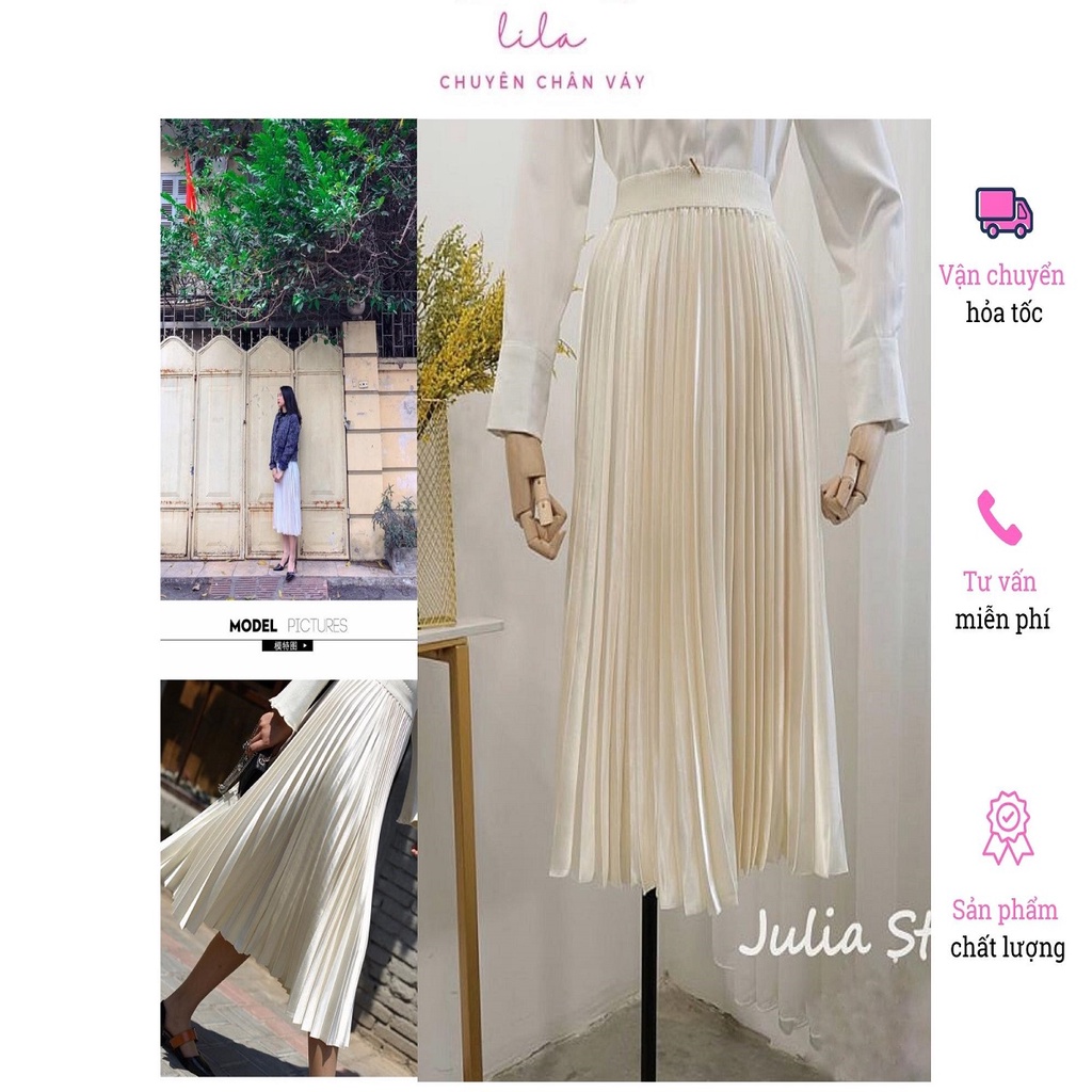 Chân váy Jullia studio màu kem độ dài và form vừa phải