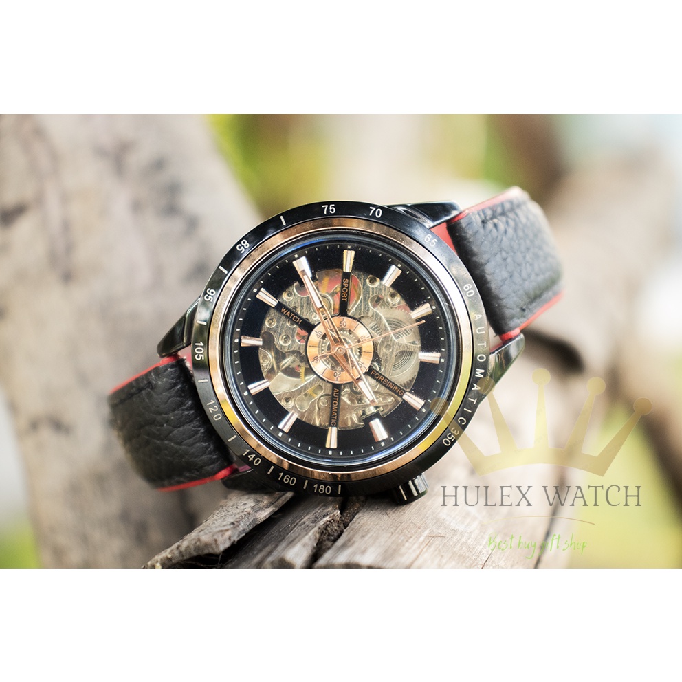 Đồng hồ nam cao cấp chính hãng cơ tự động FORSINING A1 dây da tặng kèm vòng đeo tay và Hộp đi kèm