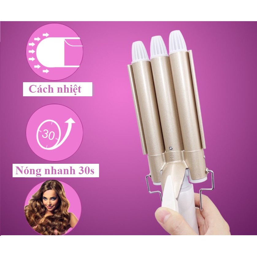 KM-1010 Máy Uốn Tóc 3 Trục  Ba que cuộn trứng que uốn tóc sóng lớn  tiện lợi với 3 trục uốn dùng uốn xoăn