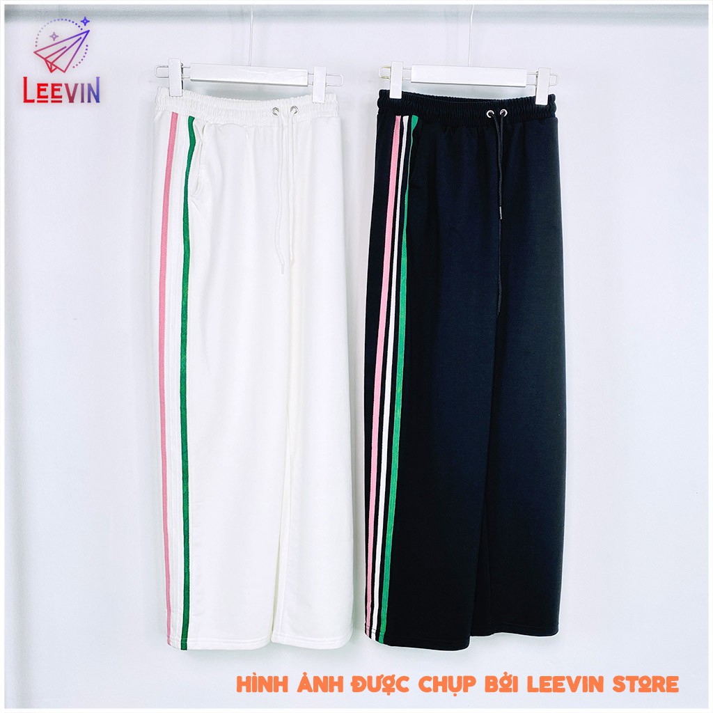 Quần Ống Rộng NỮ Cạp Cao 3 SỌC DẢI SỌC NHIỀU MÀU Unisex - Kiểu quần Culottes Thun nữ lưng cao Leevin Store