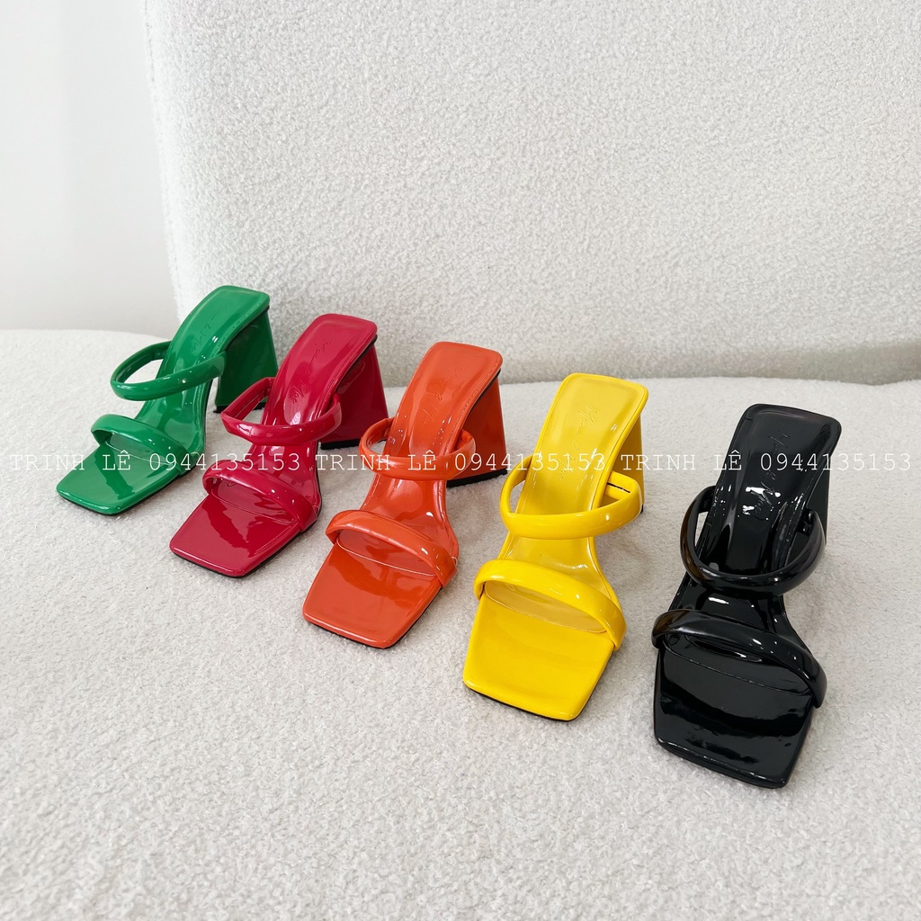 Guốc Nữ Hai Quai Ngang Si Bóng Đế Vuông Cao Cấp 9Cm Tôn Dáng Mũi Vuông TRINH LÊ SHOP GIÀY DÉP