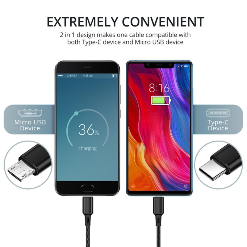 Dây Cáp Sạc Nhanh Fonken FY106 Cho Samsung Xiaomi / Máy Tính Bảng / MP3 Hai Cổng Micro USB / Type-C Từ Tính