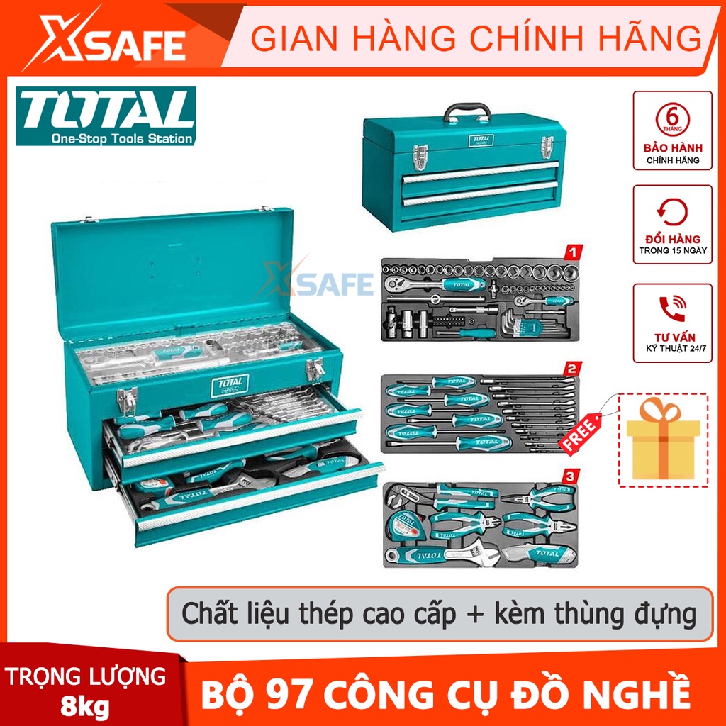 Thùng đựng đồ nghề khóa sắt Total THPTCS70971, bộ 97 cái công cụ trong hộp đồ nghề bảo vệ, thao tác dễ dàng [CHÍNH HÃNG]