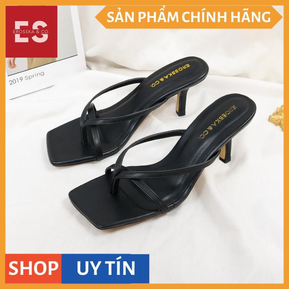 Dép cao gót thời trang Erosska mũi vuông kiểu dáng xỏ ngón phối dây quai mảnh  cao 7cm màu nâu đậm _ EM060 | BigBuy360 - bigbuy360.vn