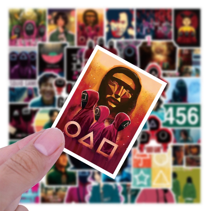 Set 50 hình dán họa tiết Squid Game hình tròn để trang trí cho sổ tay/ máy tính/ ván trượt/ điện thoại di động