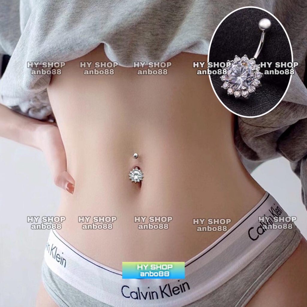 Khuyên rốn hoa đá mặt trời lấp lánh không gỉ