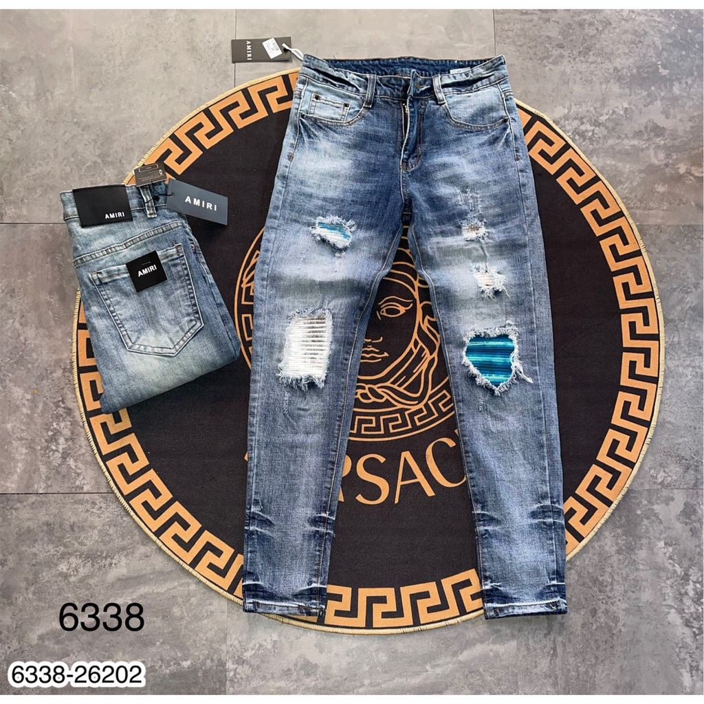 Quần Jeans Nam Vá Xanh Siêu Đẹp - Quần Jean Nam Khoá Ống Quần Cực Xịn