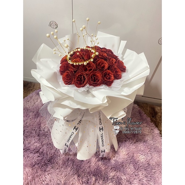 Quà tặng Valentine bó hoa nhũ kim tuyến 25 bông