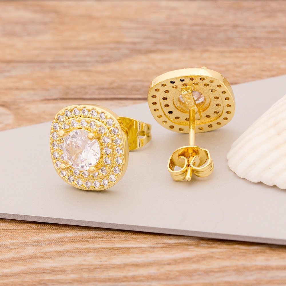 Thời Trang Nữ Hình Học Bông Tai Đinh Đồng Đính Đá Cubic Zirconia Cưới Trang Sức Dự Tiệc