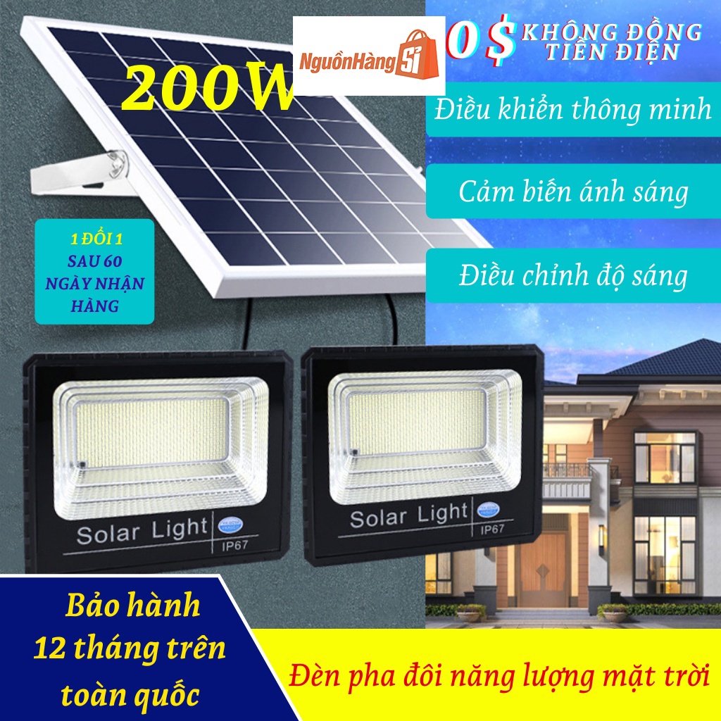 Đèn led năng lượng mặt trời SHOP NGUỒN HÀNG SỈ đèn led trang trí sân vườn pha đôi 50W,100W,200W điều khiển cảm biến IP67