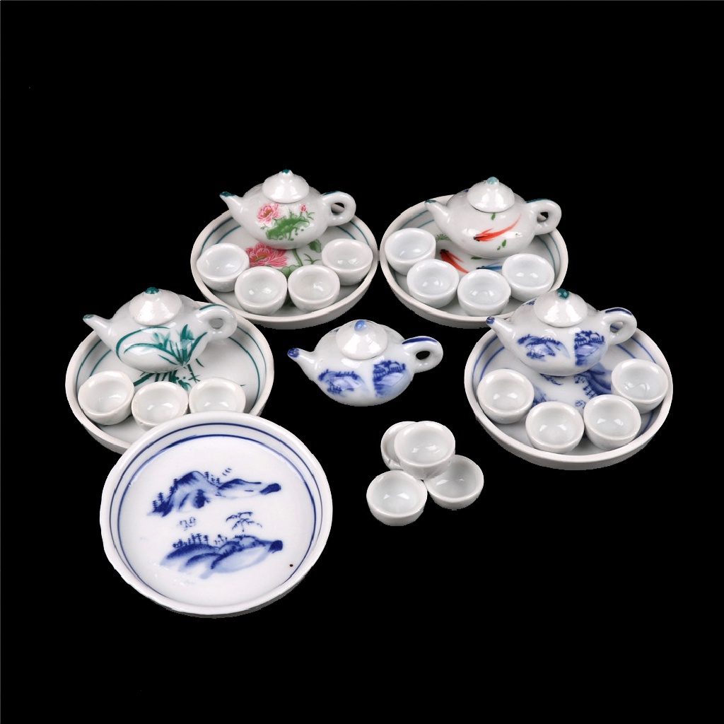Bộ Ấm Tách Uống Trà Bằng Sứ Trang Trí Cho Nhà Búp Bê