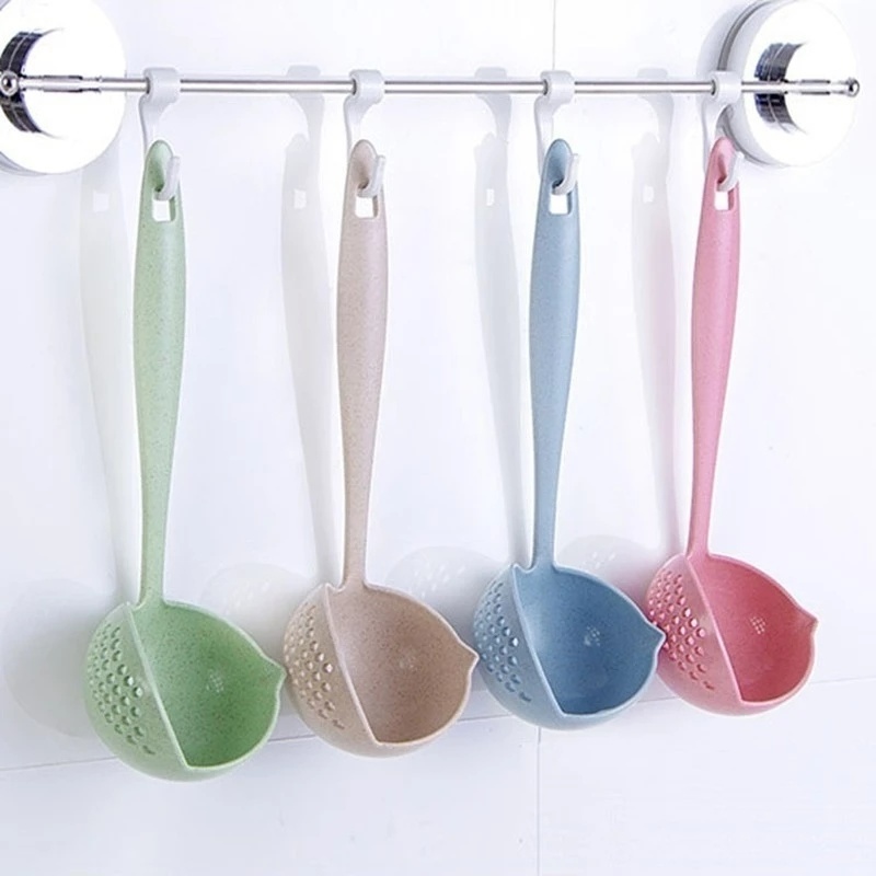 Muỗng Múc Canh Tay Cầm Dài 2 Trong 1 Bằng Sợi Lúa Mì Chịu Nhiệt Cao
