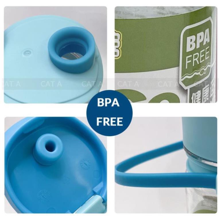 Bình đựng nước bằng Nhựa BPA FREE MIGO Cao cấp  - An toàn, trong suốt, có rây lọc, quai [380ml - 1784]