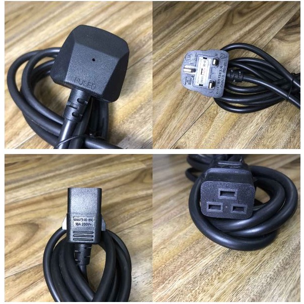 Dây Nguồn Máy Chủ Pused UK 13A-250V . Chuẩn 3 Chấu Có Cầu Chì AC Power Cord BS1363A to C19 16A 250V 3X1.5mm²