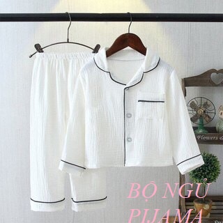 Bộ Pijama Dài Tay, Đồ Ngủ Cho Bé Trai Bé Gái Chất Đũi Nhăn Cực Mát Từ 8-30kg