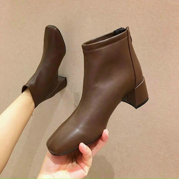 Giày boot nữ da mềm 2021 B SHOES, boot thấp cổ lót nỉ khóa sau, mũi vuông, thiết kế đơn giản siêu thời trang, cao 5p B11