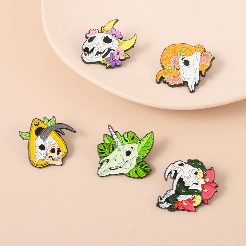 Ghim Cài Áo Hình Đầu Lâu/Hoa/Đầu Lâu Tráng Men Cá Tính