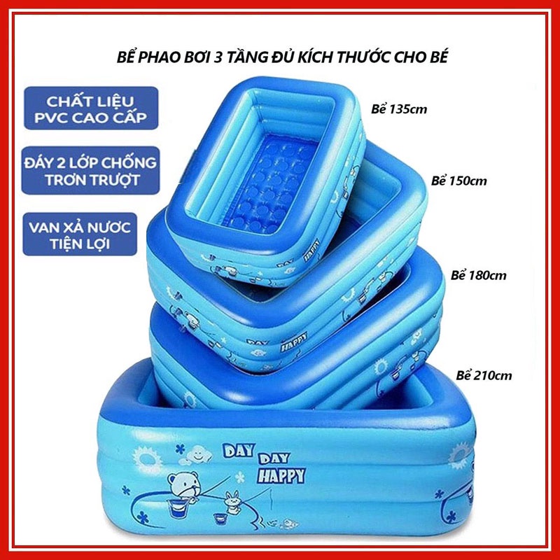 Bể bơi cho bé, hồ bơi phao bơm hơi thành cao loại dày có đế chống trượt 2 lớp nhiều kích thước