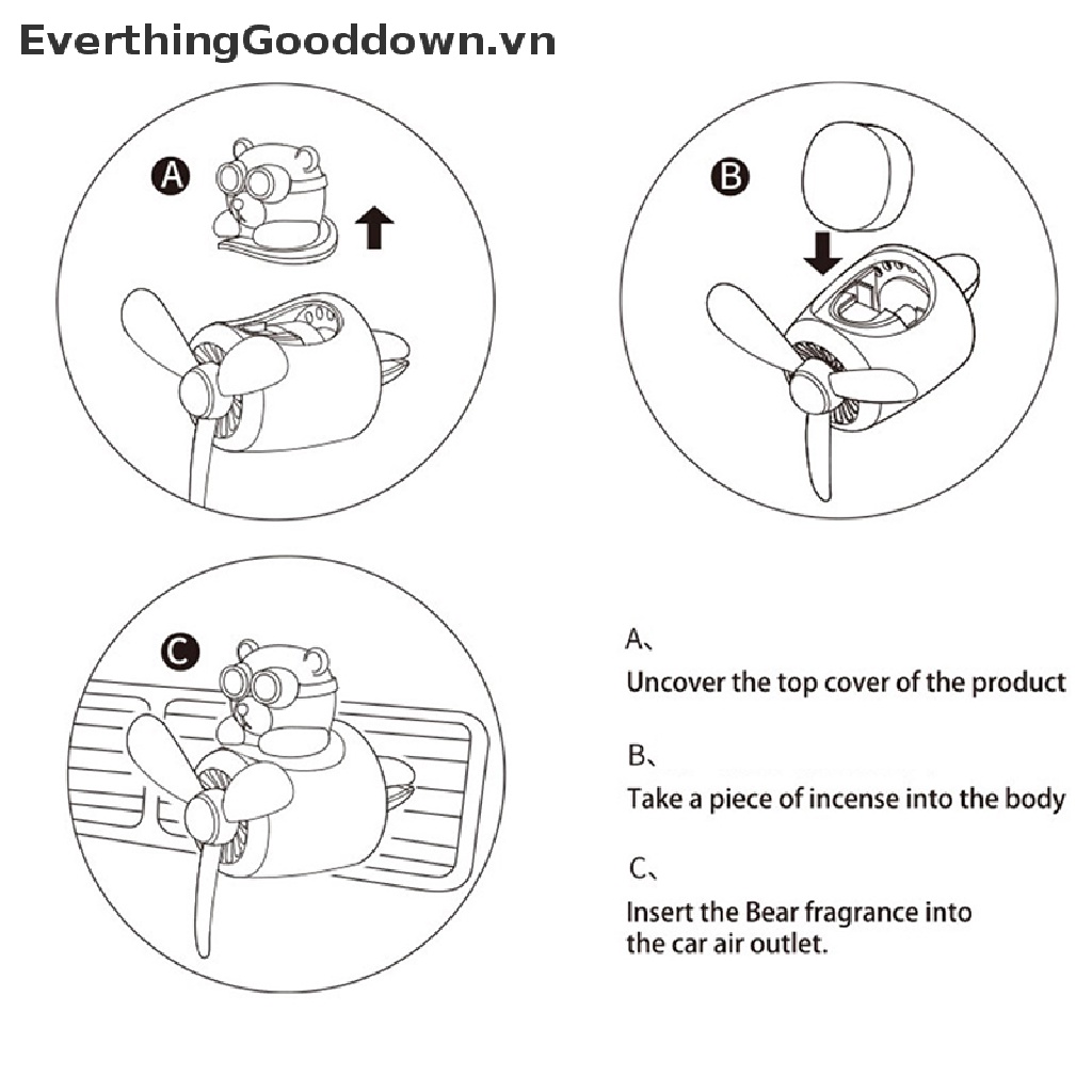 Everthinggood Phụ Kiện Quạt Làm Mát Không Khí Xe Hơi Hình Gấu Phi Công Xoay Được vn