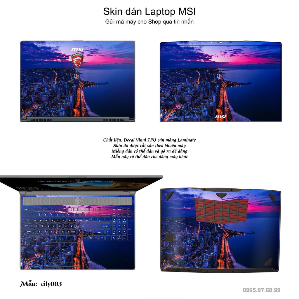 Skin dán Laptop MSI in hình thành phố (inbox mã máy cho Shop)