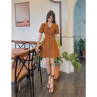 ĐẦM CỔ BẺ XẾP LY EO ĐÍNH NÚT TAY BỒNG