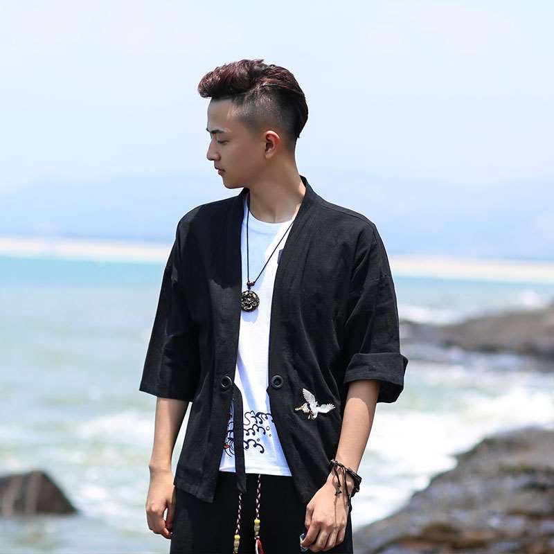 Áo khoác kimono haori happi hạc thêu