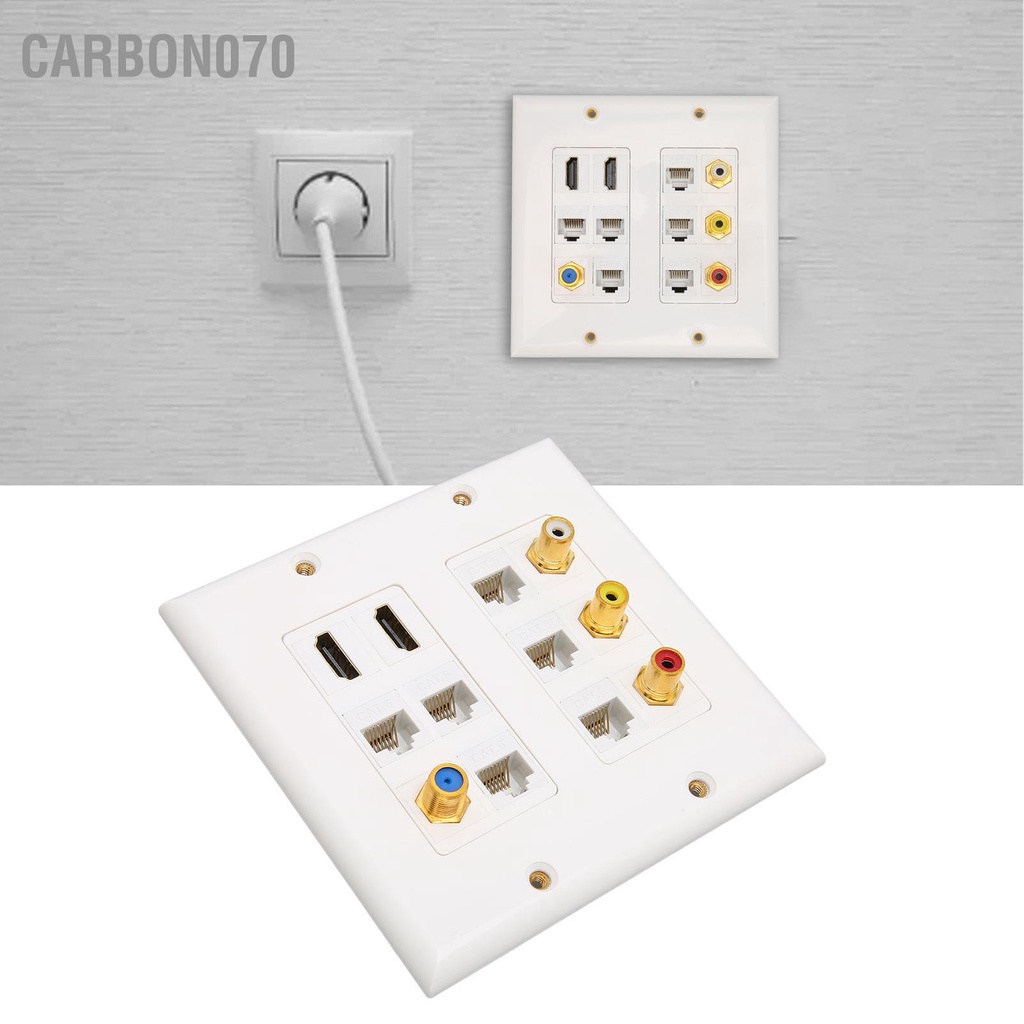 Carbon070 Ethernet Wall Plate HD Multimedia Interface CAT6 TV F Head RCA Coax Wallplate for Home Office Hotel