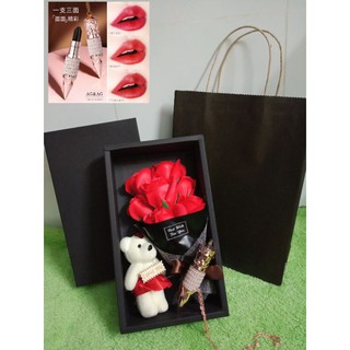 Hộp hoa hồng sáp 7 bông (tặng kèm gấu bông, túi giấy kraft xịn, son Agag 3 màu)