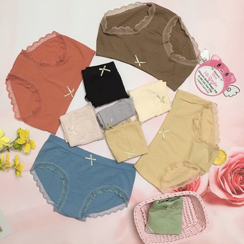 [Combo 10c] Quần lót nữ cotton nhăn đính nơ xinh xắn, chất liệu co dãn kháng khuẩn tuyệt đối