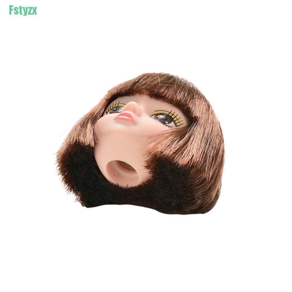 fstyzx 1 Pcs Doll Head Fashion Flaxen Short Hair Students Head Wigs For Barbies Doll