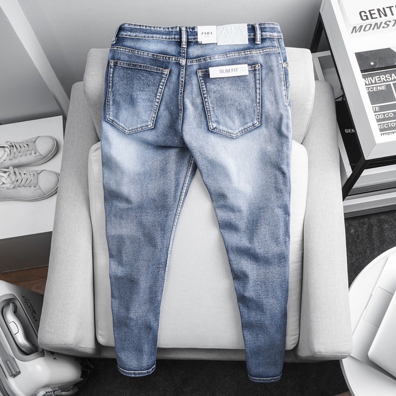 Quần bò nam màu xám trắng slimfit co giãn VNXK cao cấp