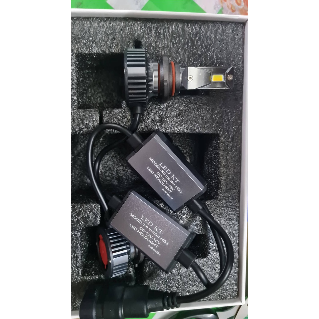 Led 3 màu K9 tricolors chip CSP cao cấp chân H11 H9 H8 và HB3 9005 cho pha và gầm xe ô tô trắng vàng nắng vàng phá sương