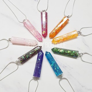 Dây chuyền Charm resin giả đá hình khối lục giác