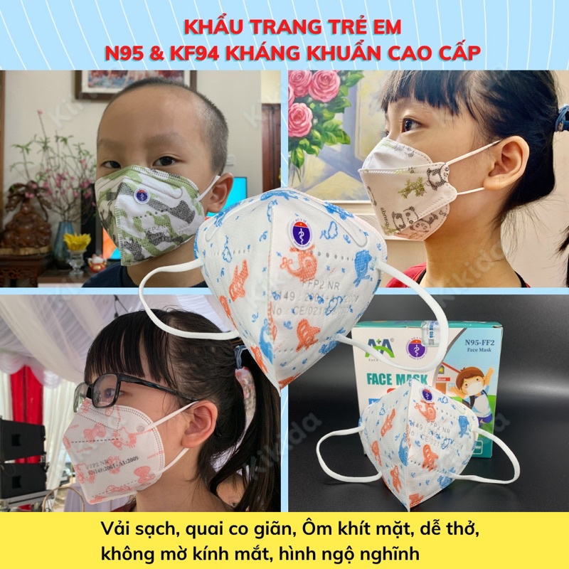 Khẩu trang trẻ em N95 khẩu trang em bé KF94 kháng khuẩn Vải sạch chất lượng họa tiết xinh xắn đáng yêu