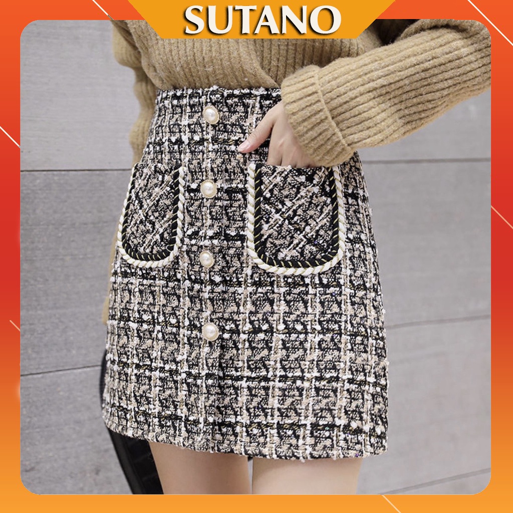 Chân váy chữ A dạ nhung kim tuyến có túi trước đính ngoc cao cấp CV512 SUTANO | BigBuy360 - bigbuy360.vn