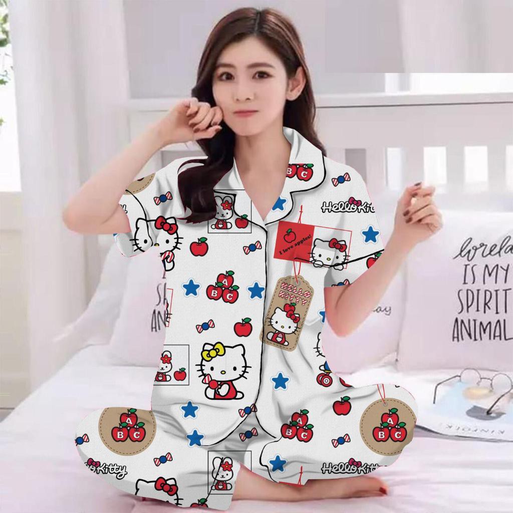 Bộ Đồ Ngủ Pijama In Hình Hello Kitty Dễ Thương Cho Nữ