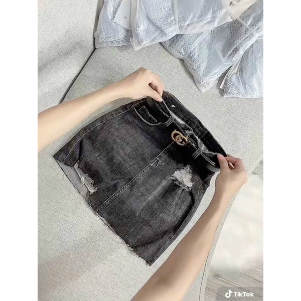 Chân váy quần jean rách co giãn lưng siêu cao gomboutique77 màu dơ và màu đen hàng 3 sizes 🍃🍃🍃L8777