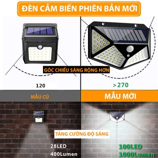 Đèn Led Cảm Ứng Năng Lượng Mặt Trời Cảm Biến Chuyển Động Hồng Ngoại Chống Trộm 100 Led Chiếu Sáng Sân Vườn Phiên Bản Mới