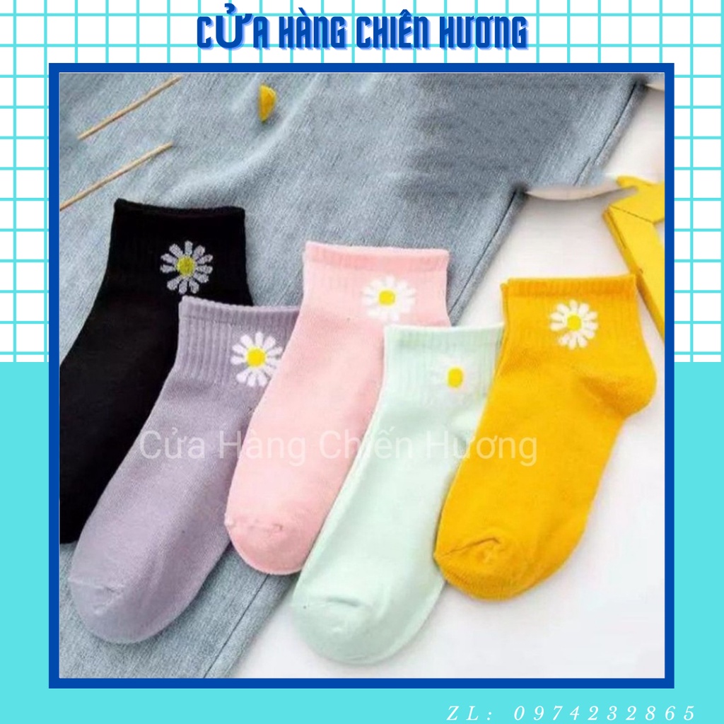 Túi 10 Đôi Tất Phong Cách Hàn Quốc Hoạ Tiết Hoa Cúc